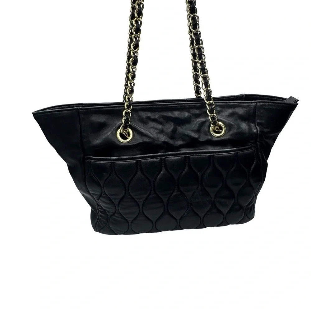 Talbots Quilted Genuine Leather Slouch Bag Tote Chain Strap Black - Picture 1 of 16